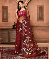 Maroon Jamdani Organza Saree